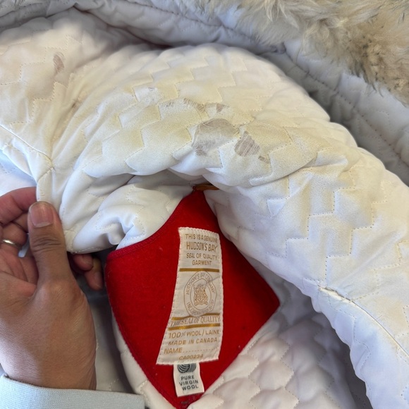 Vintage Rare Hudson’s Bay Red Wool with Floral Embroidered Hooded Coat - Picture 11 of 14